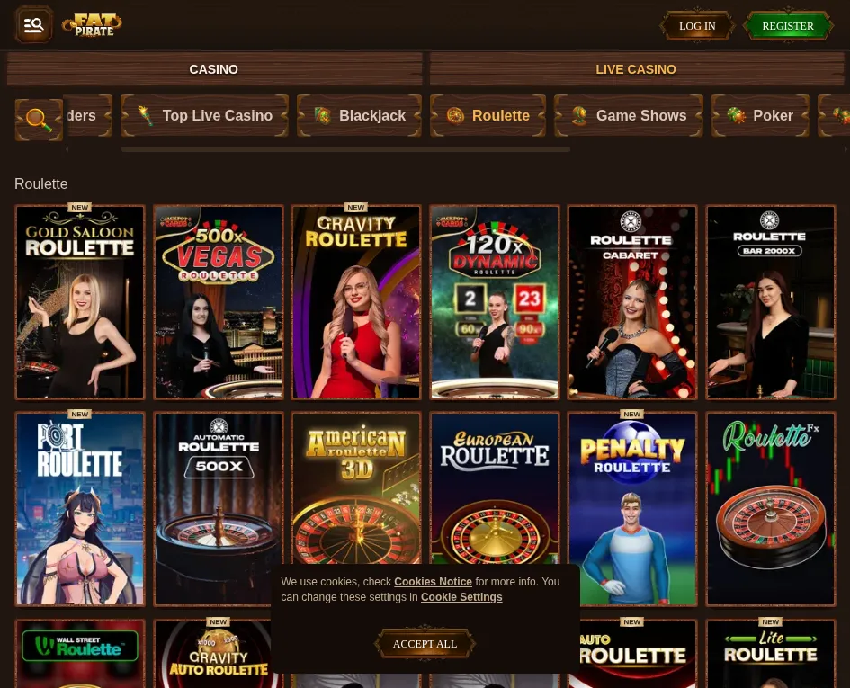 FatPirate live roulette tables lobby