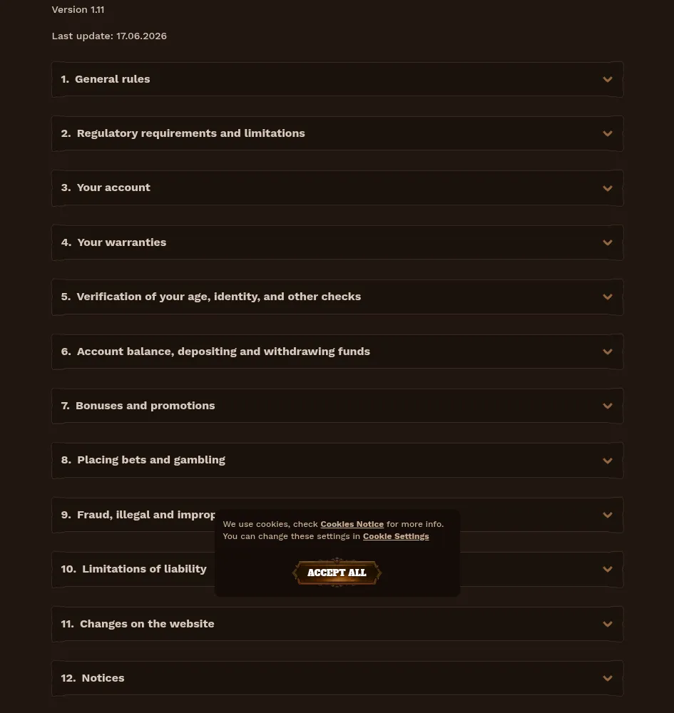 FatPirate terms page section on withdrawals and verification