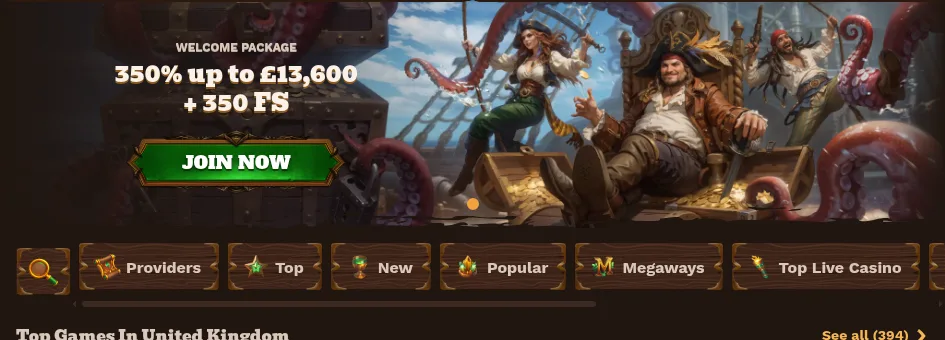 FatPirate welcome package banner reading 350% up to £13,600 plus 350 free spins
